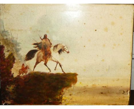 American School - Warriors on Horseback on the cliff-edge, colour canvas print (20th century), 40 x 50cmPlease note that this