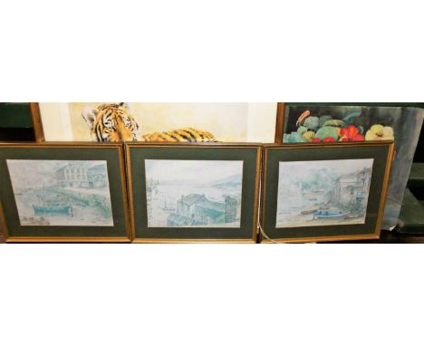 After Mandy Shepherd - Study of a young Siberian tiger, lithograph; late 20th century school still life watercolour; sundry p