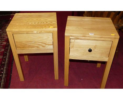 A pair of contemporary ash single drawer lamp tables, w.40cm 