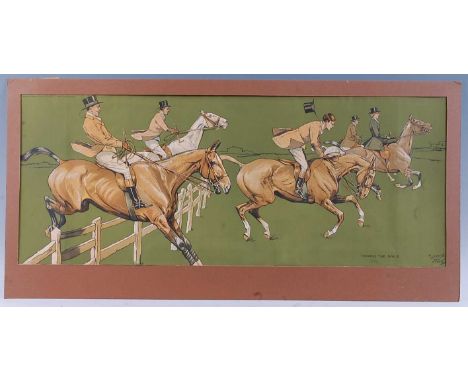 After Mabel Dorothy Hardy (1868-1937), Topping the rails, coloured lithograph, circa 1920, unframed, 27.5 x 68.5cm.