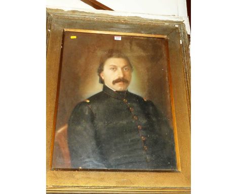 Continental school - Half-length portrait of a young man in uniform, heightened print, 64 x 49cm 