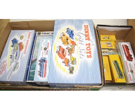 A tray of Dinky Toys and Triang Minic ships, two examples, both in reproduction boxes; together with six Dinky Toys Atlas Edi