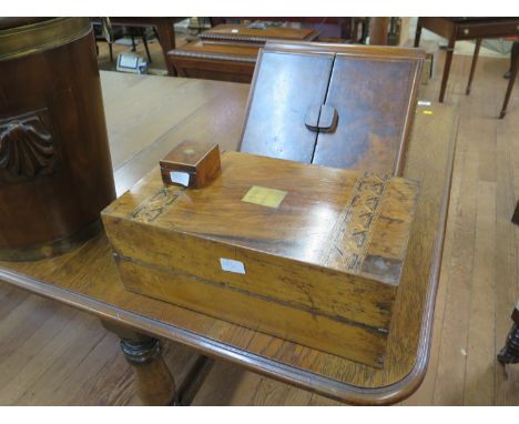 A Victorian Walnut Writing Slope, A mahogany stationary box and a ring box (3)