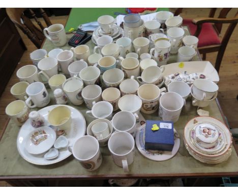 A large collection of Commemorative wares, including mugs, saucers, plates and thimbles, some Victorian 