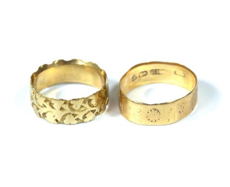 Two 18 carat gold rings size K and a half and size M, 8 grams