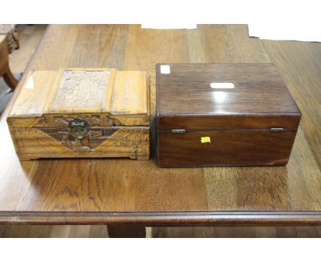 A 19th Century rosewood jewellery box and a vintage Chinese box