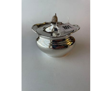 A Oval Edwardian tea caddy with pineapple finial to hinged cover 4 inches wide Sheffield 1906 by TB and S 140 gms