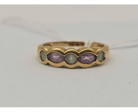 A amethyst and topaz ring 9ct size O 2.5 gms