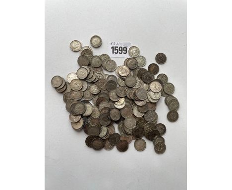 Post 1920 silver 3d as per list yrs 1920 - 1924, yrs 1934 - 1942 ord, 280g