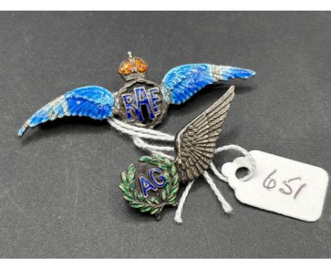 Two RAF silver and enamel brooches 10.8 gms