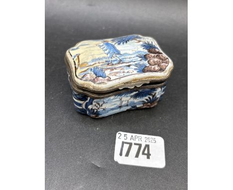 Another enamel trinket box painted with a figure, 2 ¾” wide, restored