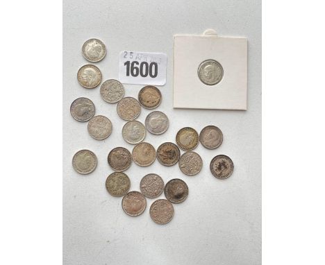 Post 1920 silver 3d as per list yrs 1922 - 1930 scarce, 1920/21/34/36/40/41, (23) coins
