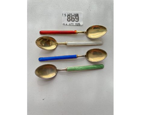 Set of four Norwegian sterling  silver gilt and enamel spoons 36gms