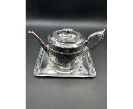 A oval BM teapot and a oblong tray 9.5 inches long