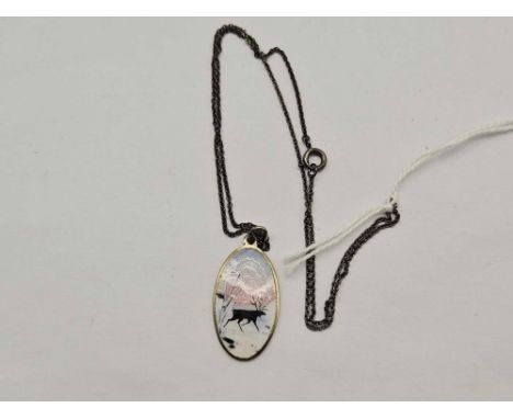 A silver Norwegian enamel pendant necklace 16 inch
