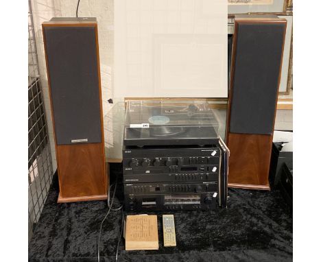 PAIR OF FLOOR STANDING LOUD SPEAKER BY RVARK ACOUSTICS TALISMAN 2 WITH PROJECT P1.2 TURNTABLE ARCAM DELTA 90 AMPLIFIER, DELTA