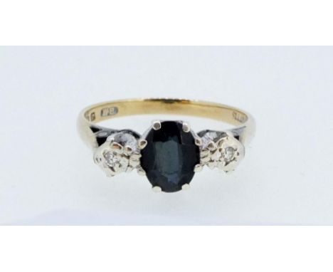 A 9ct gold sapphire and diamond ring, size I/J, 2g 