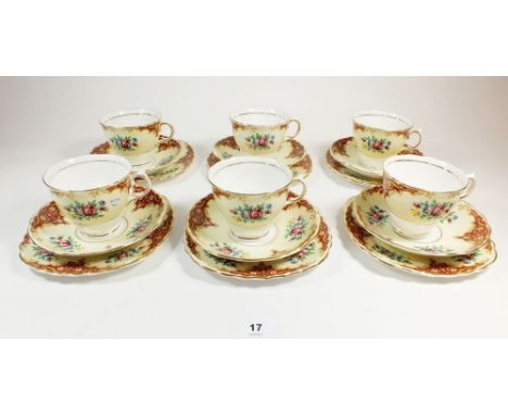 A Colclough tea service No. 6624 comprising: six cups and saucers and six tea plates 