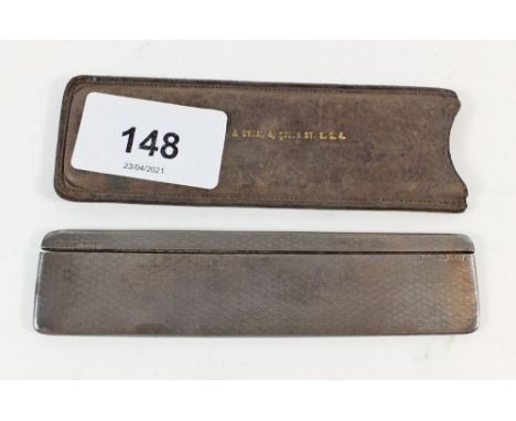 A small silver comb holder in original leather case, London import marks for 1925, 20.5cm long, 20 grams 