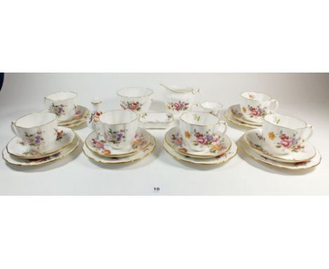 A Crown Derby "Derby Posies" tea service comprising: six cups and saucers, six tea plates, jug and sugar etc. 