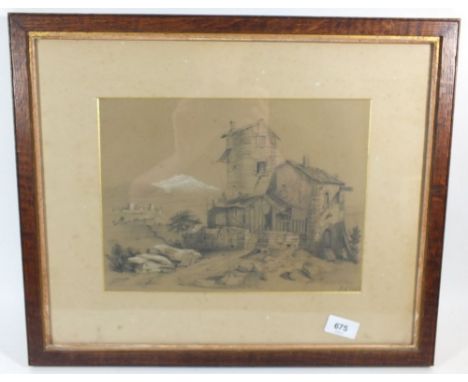 PCW - pencil sketch, heighted in white "Near Arlee South of France" - signed with a monogram and dated 1881 - 22 x 29cm 