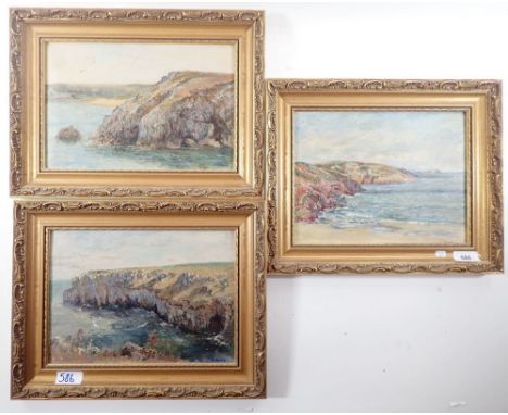 B Rouse - three oil on panel Cornish coastal scenes, 20 x 27cm 