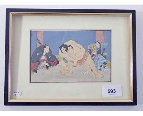 A Japanese watercolour of Sumo wrestler - 10 x 16cm 