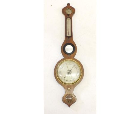 A 19th century rosewood wheel form mercury barometer/thermometer with painted decoration 