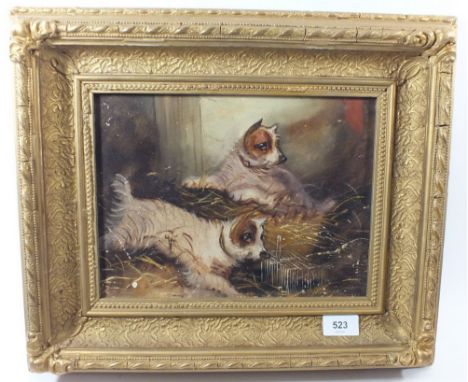 A Victorian oil on panel of a terrier in a gilt frame - 21 x 28cm 
