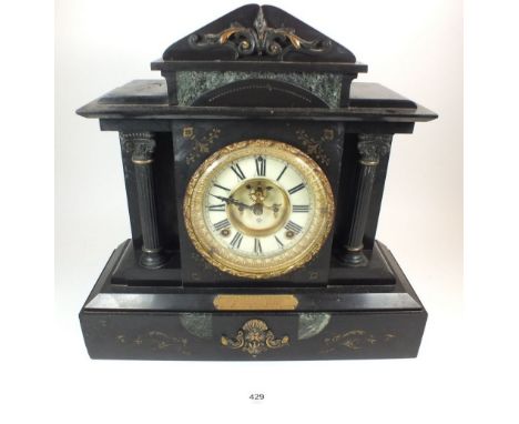 A Victorian slate architectural mantel clock, 37cm by 40cm 