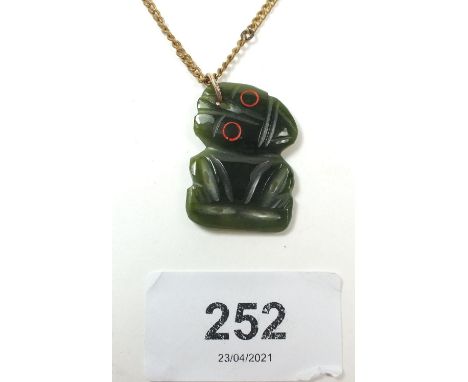A Pounamu jade Maori hei-tiki pendant,&nbsp;3cm