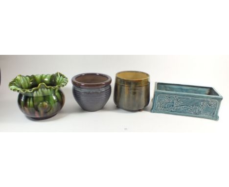Three various Victorian pottery planters and a Bretby plant trough 