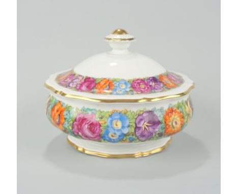 Deckeldose mit breiten Blumenranken, Form Chippendale, Rosenthal, 1930er Jahre Goldränder (am Knauf min.berieben) umlaufende 