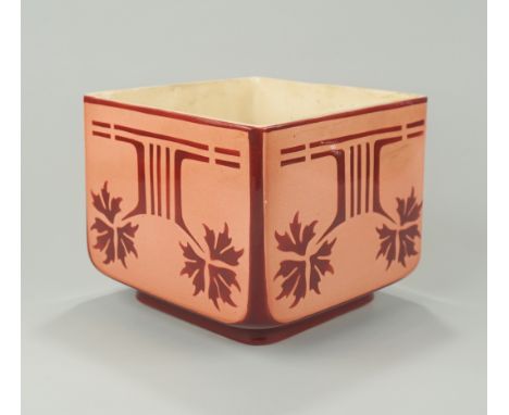 Quadratischer Übertopf/ Cachepot mit Spritzdekor, V&amp;amp;B Mettlach, um 1920 Form-Nr-3179, HxB 17x20x20xm, Alters- u.Gebr.
