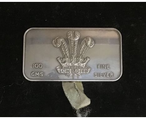 Rare 1969 Investiture 9990 Fine Silver 100g Bar In Original Case and Certificate of Authenticity, Limited Edition of only 100