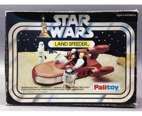 PALITOY, TWO VINTAGE STAR WARS VEHICLES 1977-79 comprising Land Speeder with Luke Skywalker and Ben Kenobi minifigures, and Y