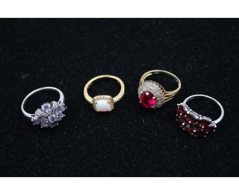 4 X .925 Gemstone Set Rings Including Opal And Synthetic Ruby (18g)     826419