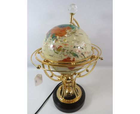 Electrically operated Lapiz Lazuli turning, Illuminated Globe lamp with Crystal inserts. Measures 20 Inches tall. Excellent c