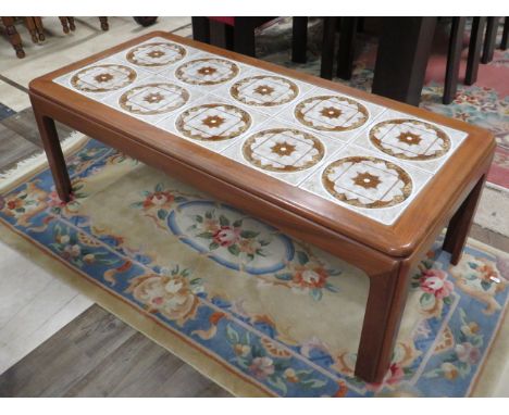 Retro Teak Coffee table with Ten ceramic tiled top.. H:16 x W:44 x D:20 Inches. Excellent condition.  See photos. S2