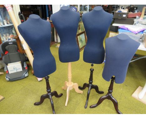 Four vintage display dummy clothes display torso's . Each on modern base of adjustable height.  Ex museum stock.   See photos