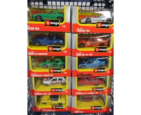 Ten Burago 1:43 Scale Die cast models of Sports and Rally Cars. All boxed and unused. See photos. 