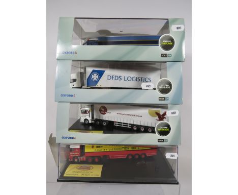 Four Oxford 1:76 Scale die cast models of Trucks. All in perspex boxes. Ex display condition.  See photos.   