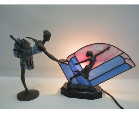 Art deco style table lamp and ballerina figurine.