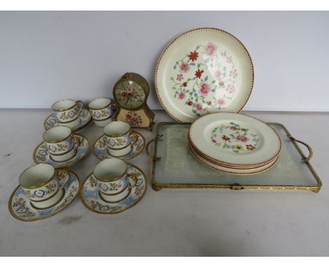 6 Royal Worcester plates and 6 Limoges Harrods coffee cans and saucers (2 have damage). 