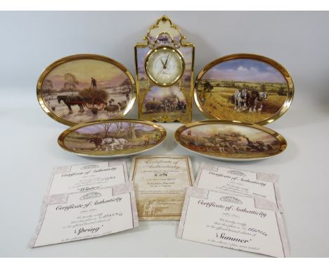 Bradex Davenport ceramic clock Golden Harvest limited edition and 4 seasons plates. With certs.