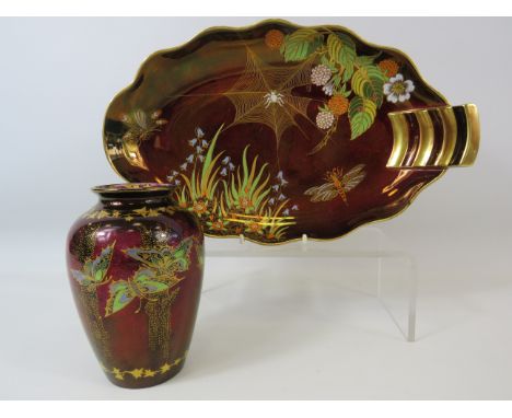 Devon Fieldings Slyvan lustre vase plus a Carltonware Rouge royale dish.