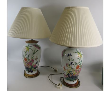 Pair of Elstead lewis collection floral table lamps which stand 15" Tall from the base to the top of the ceramic part.