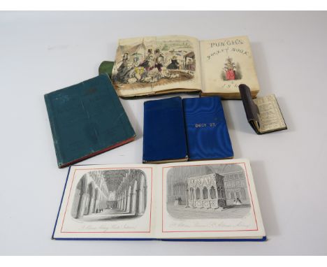 Antique Almanack books 2 in leather cases plus other vintage books. 