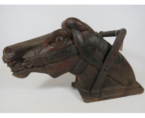 Lovely Cast Iron Horses head which would once have been part of a large 1950's era playground multi seat rocking horse.  Love