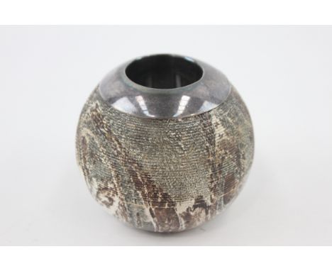 Hallmarked Edinburgh STERLING SILVER Ceramic Match Holder w/ Striker 308g     559849
